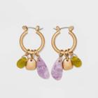 Semi-precious Lepidolite And Lemon Green Agate Worn Gold Hoop Earrings - Universal Thread