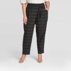 Women's Plus Size Plaid Paperbag Waist Pants - A New Day Charcoal Gray