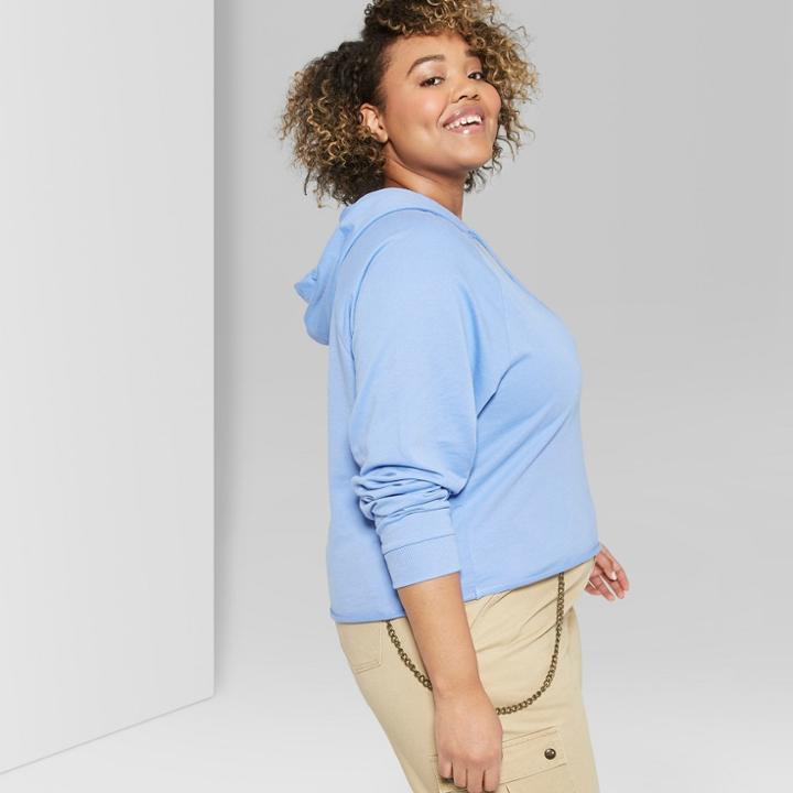 Women's Plus Size Long Sleeve Raglan Cropped Hoodie - Wild Fable Bicycle Blue