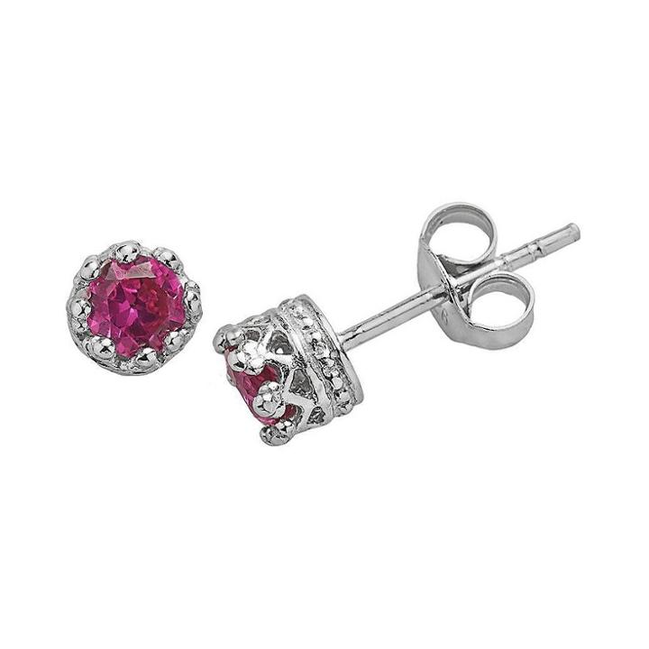 1/2 Tcw Tiara Sterling Silver 4mm Round-cut Ruby Crown Earrings, Women's, Red