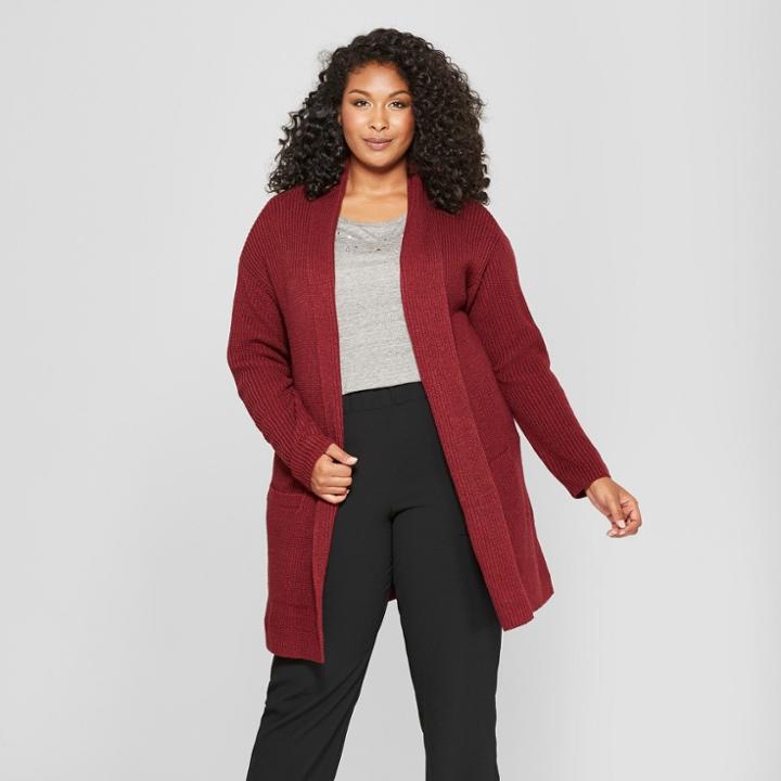 Women's Plus Size Textured Cardigan - Ava & Viv Burgundy (red)