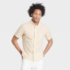 Men's Palm Print Slim Fit Stretch Poplin Short Sleeve Button-down Shirt - Goodfellow & Co Yellow