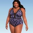 Women's Plus Slimming Control Cut Out Back Plunge Front One Piece Swimsuit - Dreamsuit By Miracle Brands Grey 16w, Women's,
