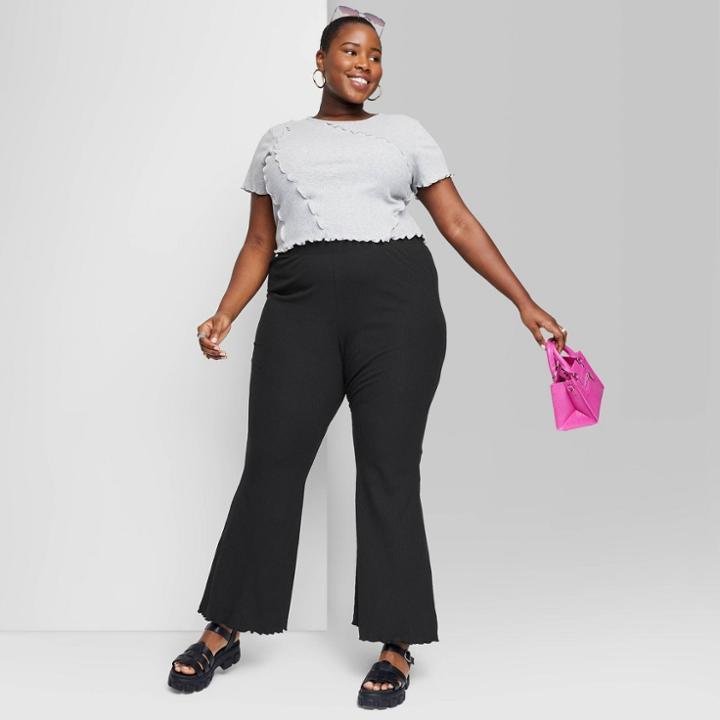 Women's High-waisted Ribbed Flare Leggings - Wild Fable Black