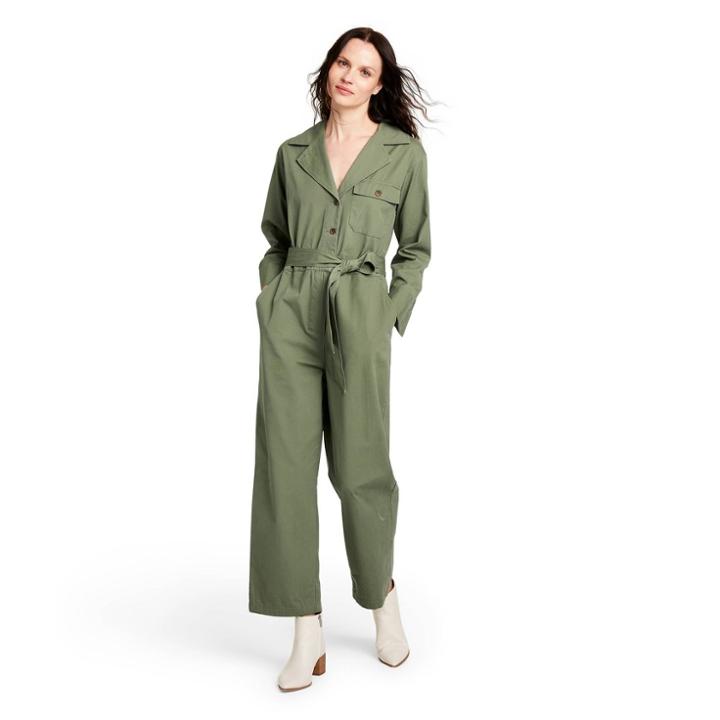 Women's Long Sleeve Tie-front Jumpsuit - Nili Lotan X Target Olive Green