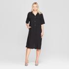 Women's Short Sleeve Duo Front Pocket Button Detail Utility Dress - Who What Wear Black