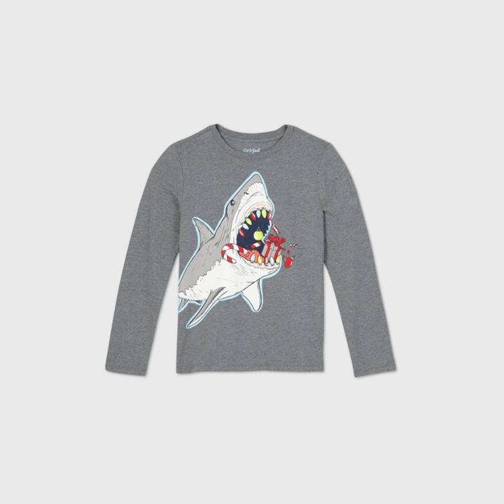 Boys' Long Sleeve Christmas Shark Graphic T-shirt - Cat & Jack Gray