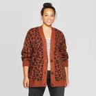 Women's Plus Size Leopard Print Long Sleeve V-neck Grandpa Cardigan - Universal Thread Brown 4x, Women's,