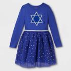 Girls' Hanukkah Star Of David Long Sleeve Dress - Cat & Jack Blue