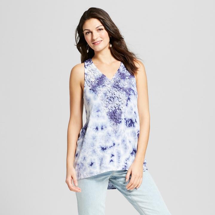 Women's Floral Crochet Tie Dye Tank - Knox Rose Navy