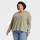 Women's Plus Size Long Sleeve Thermal Lace Top - Knox Rose Green