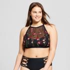 Women's Plus Size Embroidered Mesh High Neck Bikini Top - Xhilaration Black