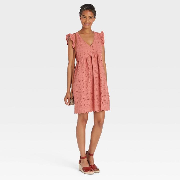 Women's Flutter Short Sleeve Eyelet Dress - Knox Rose Coral