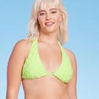 Women's Daisy Textured Ring Front Triangle Bikini Top - Wild Fable Green