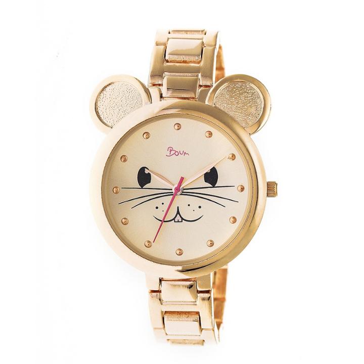 Boum Mignonne Ladies Mouse Accented Bracelet Watch - Gold