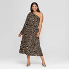 Women's Plus Size Leopard Print Long Sleeve One Shoulder Midi Dress - Who What Wear Black/yellow 4x,