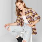 Women's Plaid Long Sleeve Button-down Heavy Weight Flannel Shirt - Wild Fable Brown/gold/pink