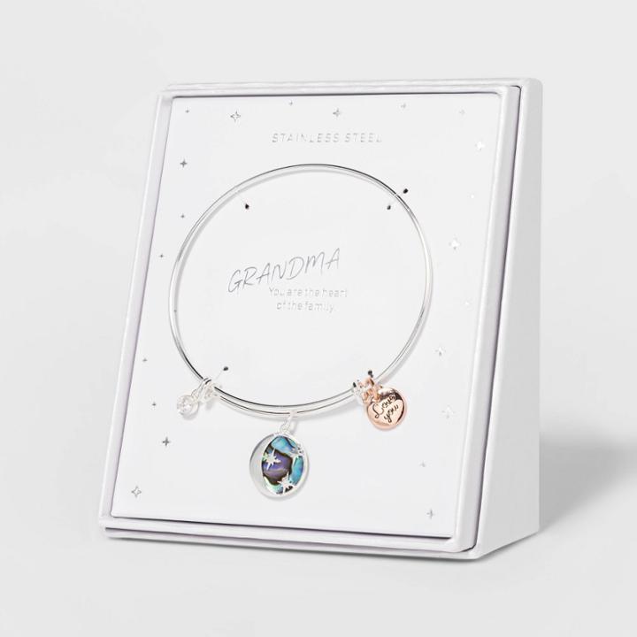 No Brand Moon And Stars Abalone Inlay Clear Crystal Expandable Bracelet - Silver, Women's, Size: Small, Pink