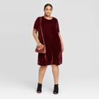 Women's Plus Size Flutter Short Sleeve Crewneck Velour Midi Dress - Ava & Viv Burgundy 2x, Women's,
