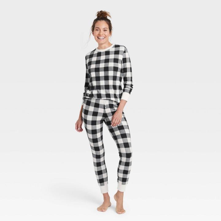 Women's Thermal Pajama Set - Stars Above Plaid White