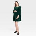 The Nines By Hatch Long Sleeve Velvet Swing Maternity Dress Green