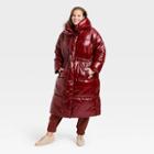 Women's Plus Size Duvet Wet Look Puffer Jacket - A New Day Berry