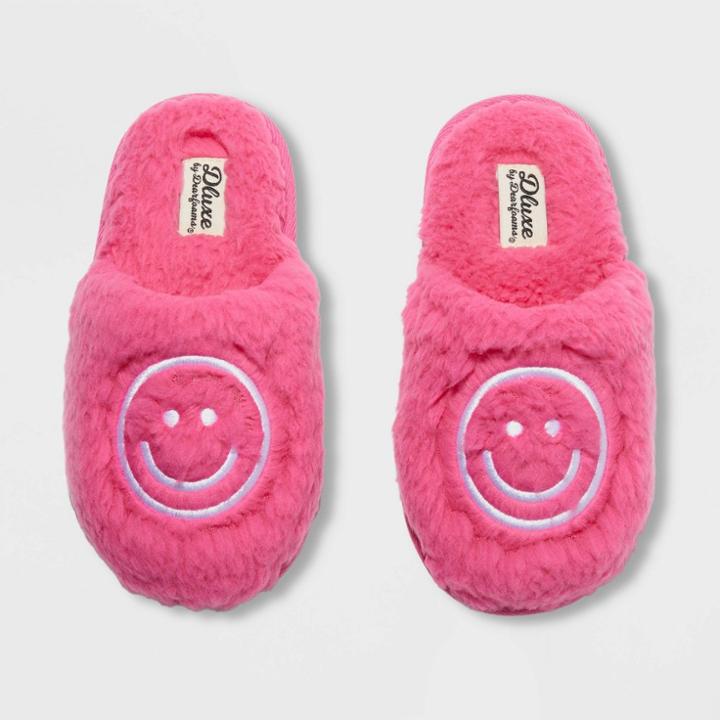 Kids' Dluxe By Dearfoams Happy Face Slide Slippers - Hot Pink