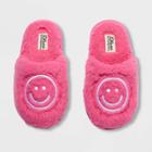 Kids' Dluxe By Dearfoams Happy Face Slide Slippers - Hot Pink