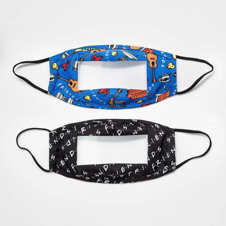 Kids' 2pk Friends Panel Masks, Black/blue/white