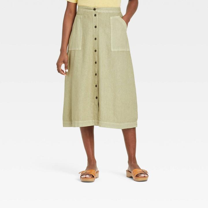 Women's Button-front Utility Midi Skirt - Universal Thread Green