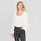 Women's Regular Fit Long Sleeve Square Neck Top - A New Day White