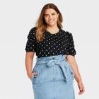 Women's Plus Size Puff Elbow Sleeve Sweatshirt - Who What Wear Black Polka Dot