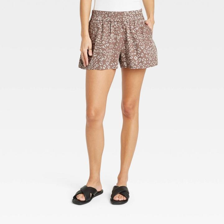 Women's Leopard Print High-rise Pull-on Shorts - A New Day Brown