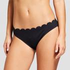 Vanilla Beach Women's Ribbed Scallop Hipster Bikini Bottom - Night Black