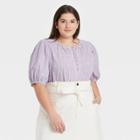 Women's Plus Size Puff Elbow Sleeve Button-down Blouse - Universal Thread Purple