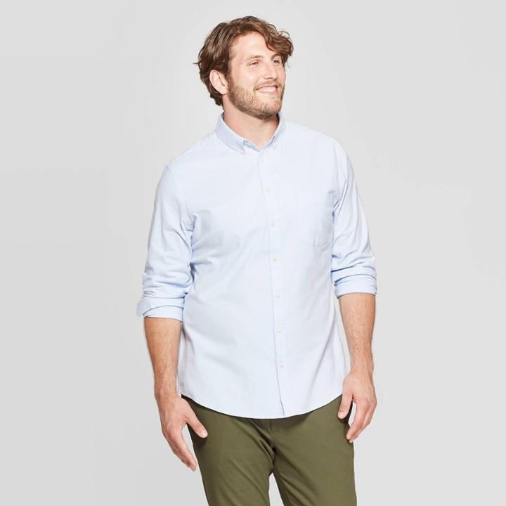 Men's Big & Tall Standard Fit Long Sleeve Whittier Oxford Button-down Shirt - Goodfellow & Co Nightfall Blue