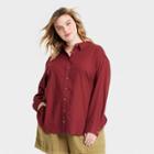 Women's Plus Size Long Sleeve Oversized Button-down Shirt - Universal Thread Burgundy