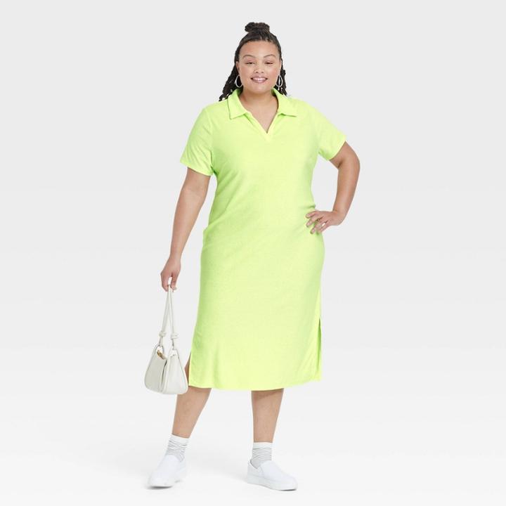 Women's Plus Size Short Sleeve Terry Polo Dress - Ava & Viv Green X