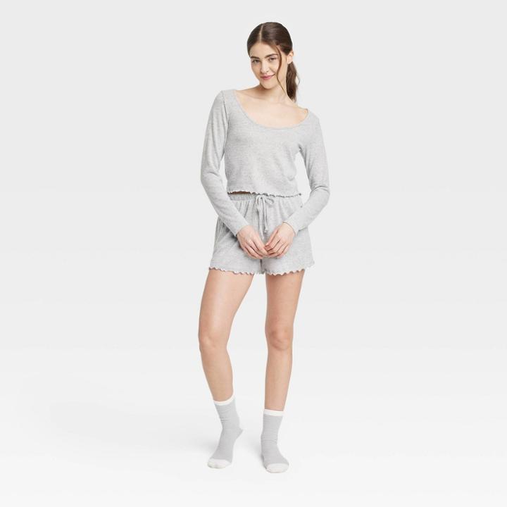 Women's Brushed Knit Long Sleeve Top And Shorts Pajama Set - Colsie Heathered Gray
