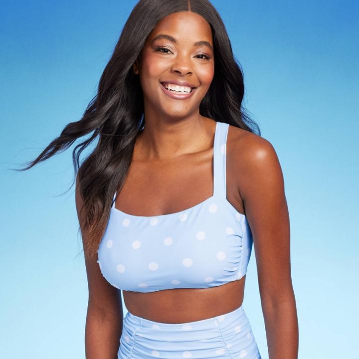 Women's Polka Dot Square Neck Bikini Top - Kona Sol Blue D/dd Cup