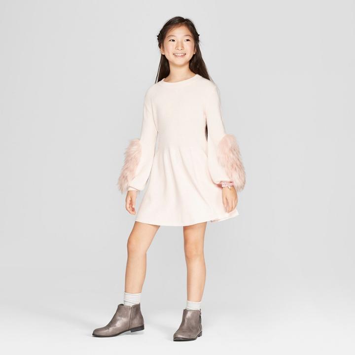 Girls' Long Sleeve Faux Fur Sweater Dress - Cat & Jack Pink