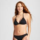 Women's Crochet Ruffle Edge Triangle Bikini Top - Mossimo Black Xs, Black Velvet