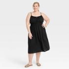 Women's Plus Size Linen Tie-front Smocked Dress - Ava & Viv Black X