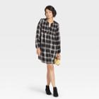 Women's Long Sleeve Button-front Dress - Knox Rose Black Plaid