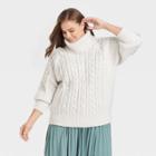 Women's Plus Size Mock Turtleneck Cable Knit Pullover Sweater - A New Day Cream