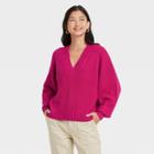 Women's V-neck Pullover Sweater - A New Day Dark Pink
