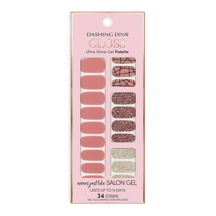 Dashing Diva Gloss False Nails Rose Sparkle Gs56 - 34 Strips, Adult Unisex