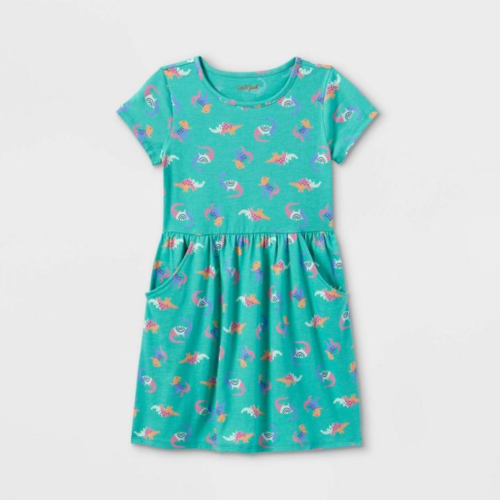 Girls' Printed Short Sleeve Knit Dress - Cat & Jack Mint Green