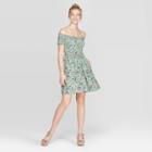 Women's Floral Print Short Sleeve Off The Shoulder Smocked Top Dress - Xhilaration Sage (green)