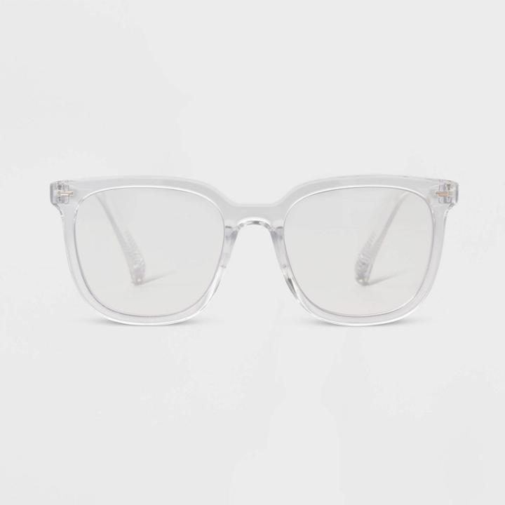 Women's Gloss Plastic Square Blue Light Filtering Reading Glasses - Universal Thread Clear